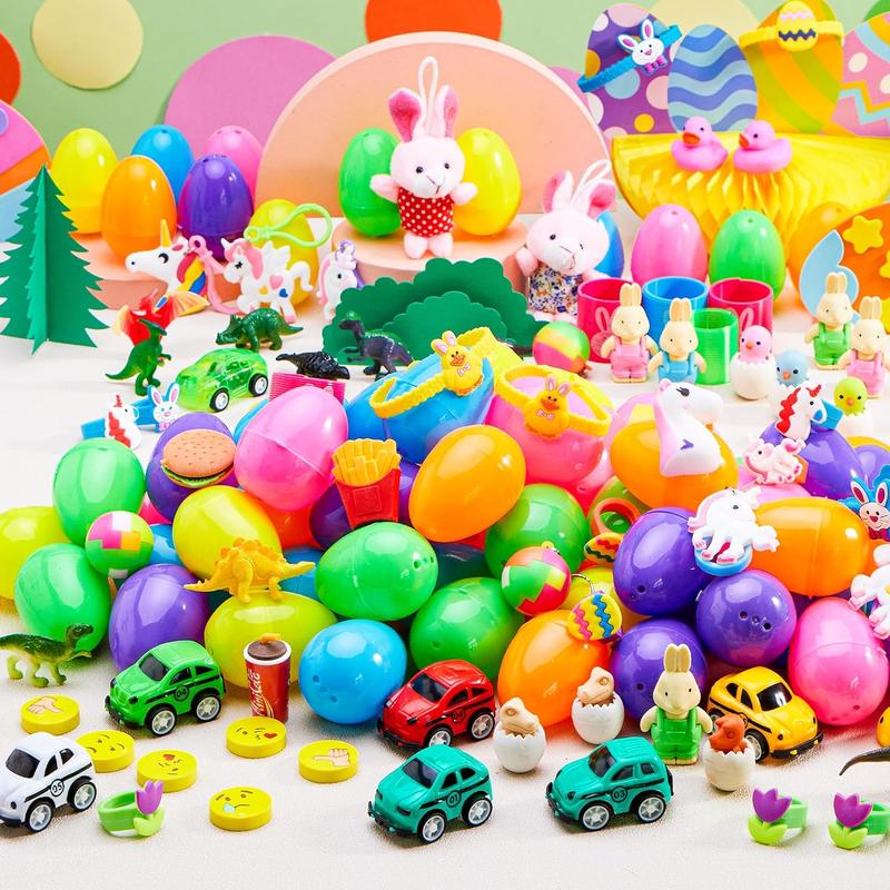 100PCS Prefilled Easter Eggs with Toys for Easter Egg Hunt Party Favors Basket Stuffers Classroom Prizes Kids Outdoor Play