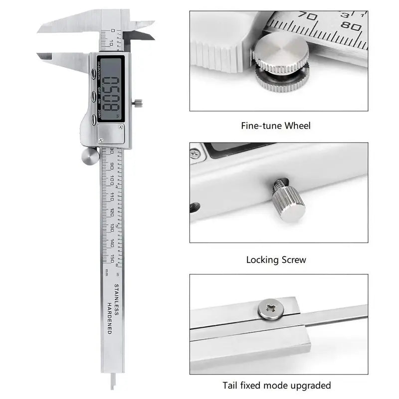 Digital Vernier Caliper – Stainless Steel, Electronic Display with Inch/mm Conversion, Portable & Accurate Hand Measuring Tool for Home Use