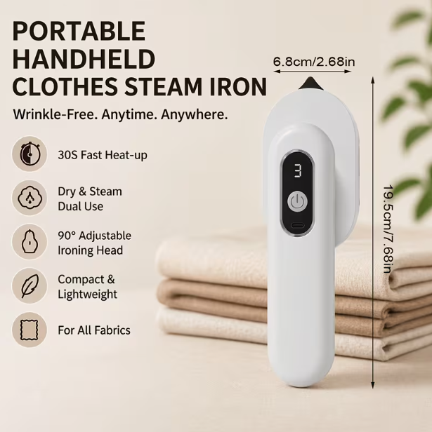 Portable Cordless Mini Iron – Handheld Battery-Powered Garment Press with 3 Temperature Settings, Pocket-Sized Clothing Care Tool for Business Travel, Hotel, Office & Quick Touch-Ups