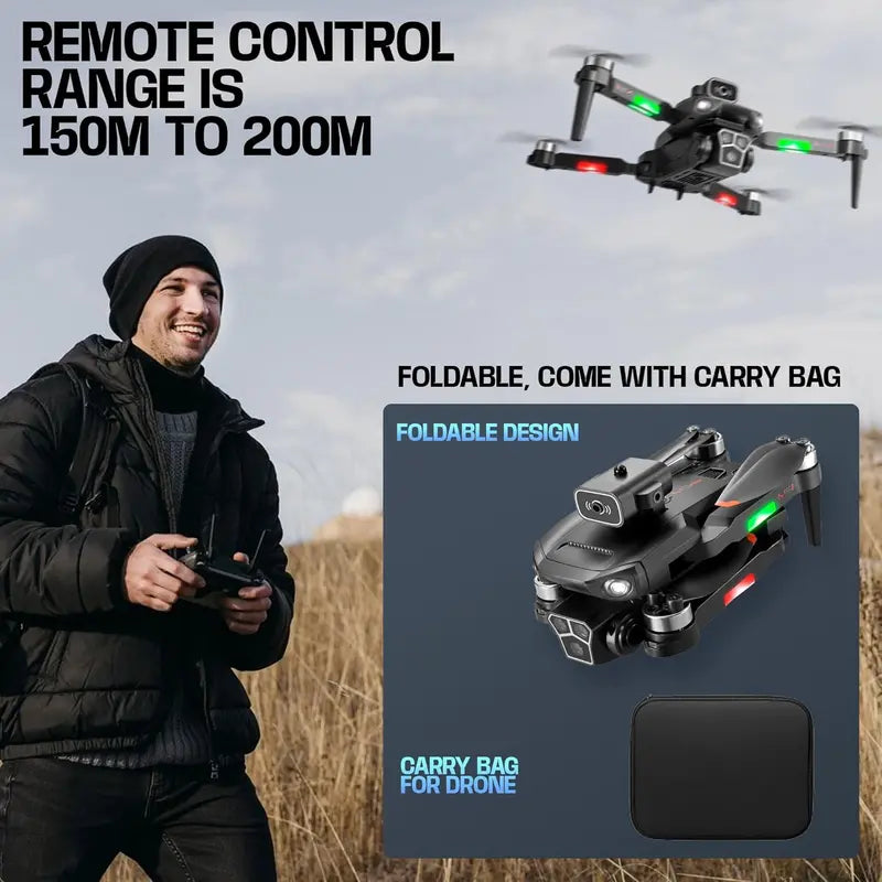 Drone with Camera – Wi-Fi FPV, Gesture Control, Foldable, 15 Min Flight Time (2 Batteries, 15 Mins Each), Carrying Case, Adjustable Lens, Brushless Motor, Obstacle Avoidance, One-Key Take Off/Land, 2.4GHz, Black – Great Gift for Teens