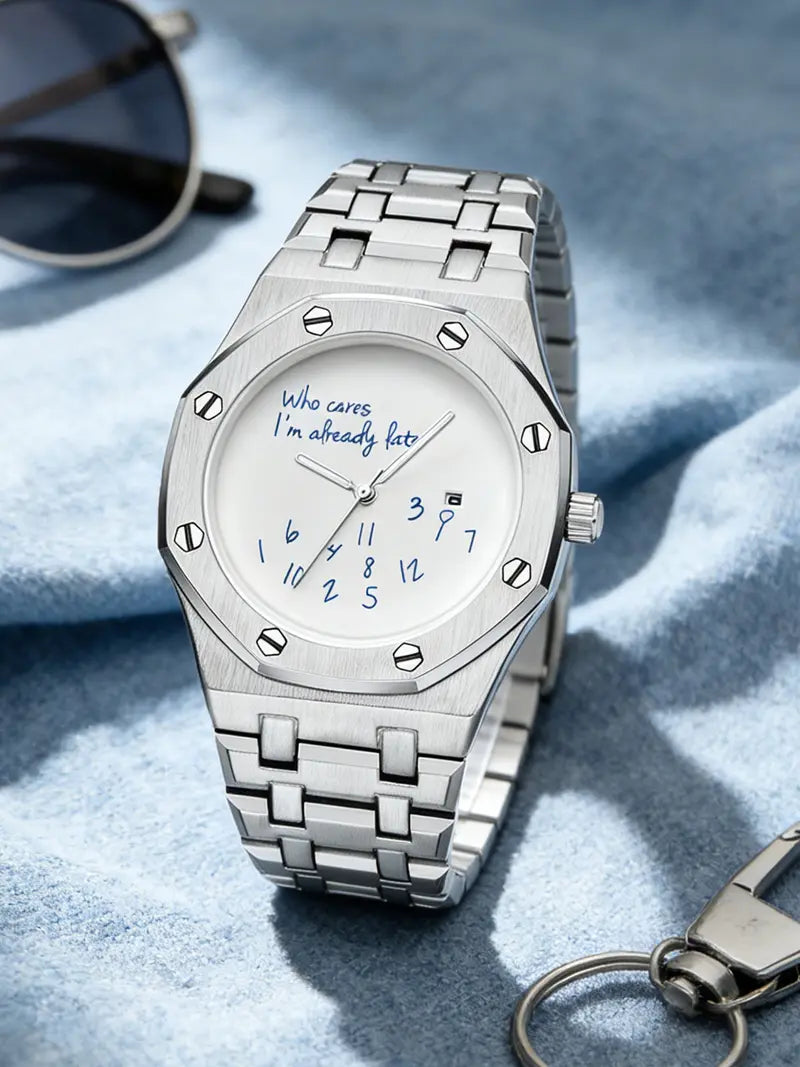 Men's Vintage Fashion Quartz Watch – Stainless Steel Round Dial, Graffiti Numbers, Casual Trendy Wristwatch, Ideal Gift
