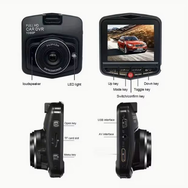 1080P Universal Car Dash Camera with 2.2" LCD – Continuous Recording, 24/7 Parking Surveillance, Motion Sensing, Battery Not Included