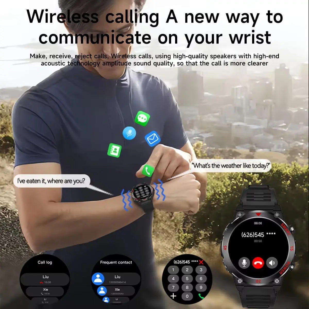 Men's Outdoor Smart Watch with LED Flashlight - Bluetooth Call, Sports Fitness Tracker