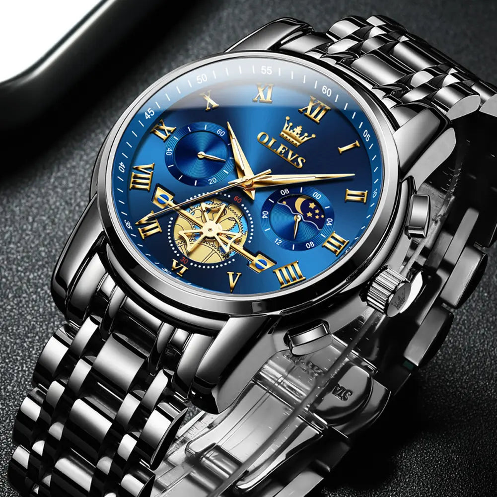 OLEVS G2859 Men's Chronograph Business Dress Quartz Watch – Stainless Steel, Waterproof, Luminous, Date Display, Casual Round Dial