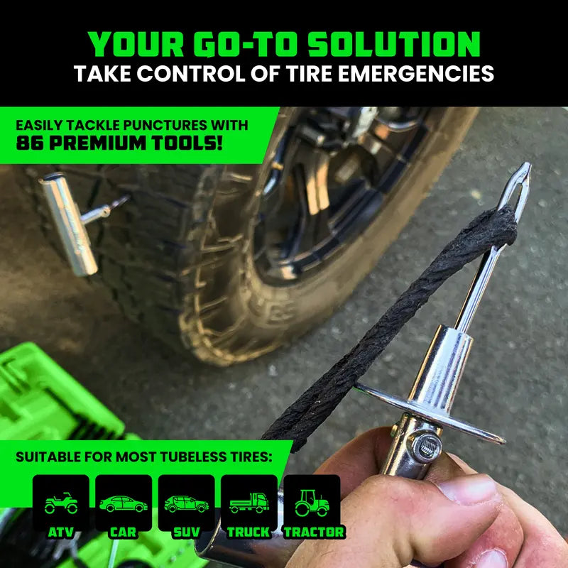 Rhino USA 86-Piece Tire Repair Kit - Professional Heavy Duty Tire Plug Kit for Tubeless Puncture Repair on Car, Motorcycle, ATV, UTV, RV and Trailer