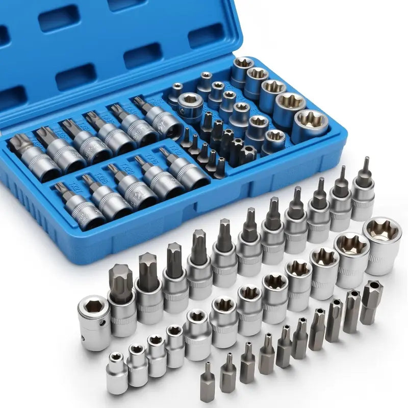 34-Piece 3/8-Inch Drive Torx Bit Socket Set - CR-V E Socket E4-E20, S2 Torx T10-T60, Tamper Proof TT10-TT55 with Adapter