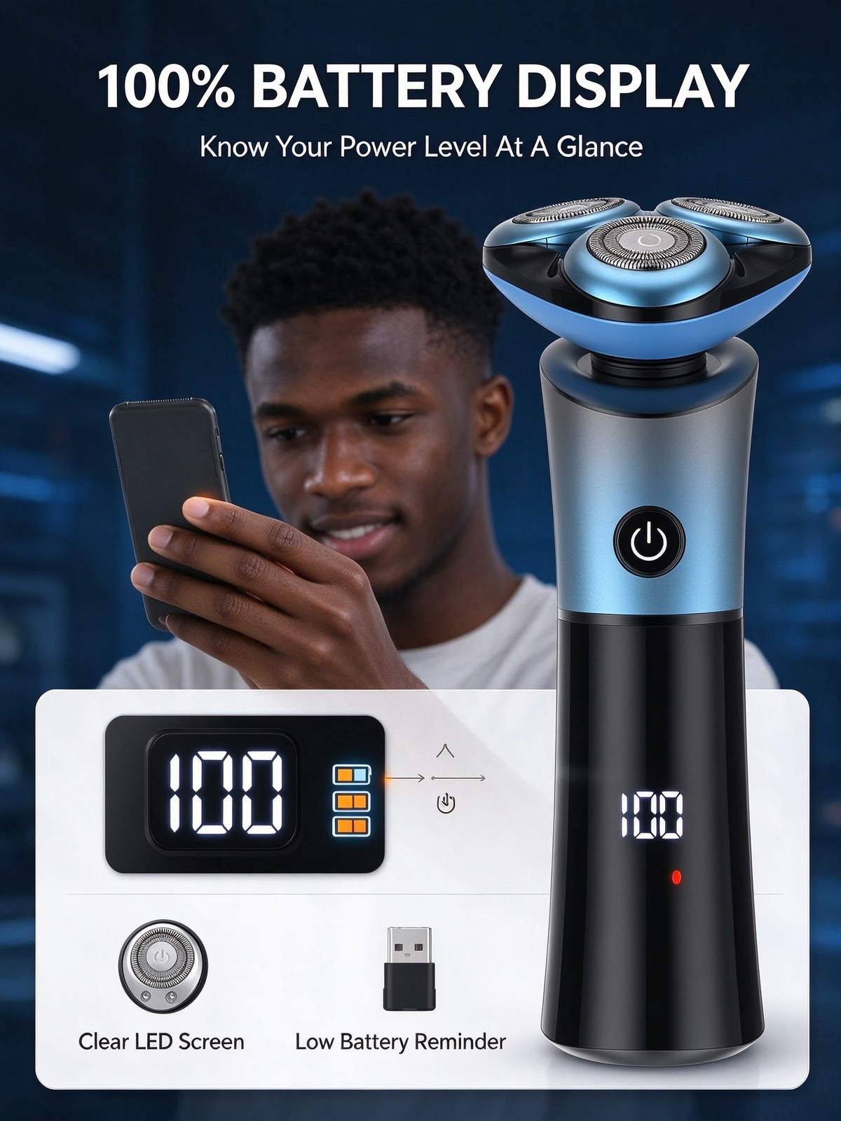 Electric Rotary Shaver - Smart 3D Floating Head, Fully Washable, USB Rechargeable Men's Beard Razor
