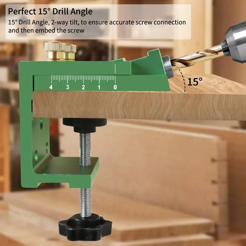 Pocket Hole Jig Kit – Adjustable Woodworking Dowel & Joint Angle Tool, with Carpentry Locator, Hex Shank Drill Bits Set