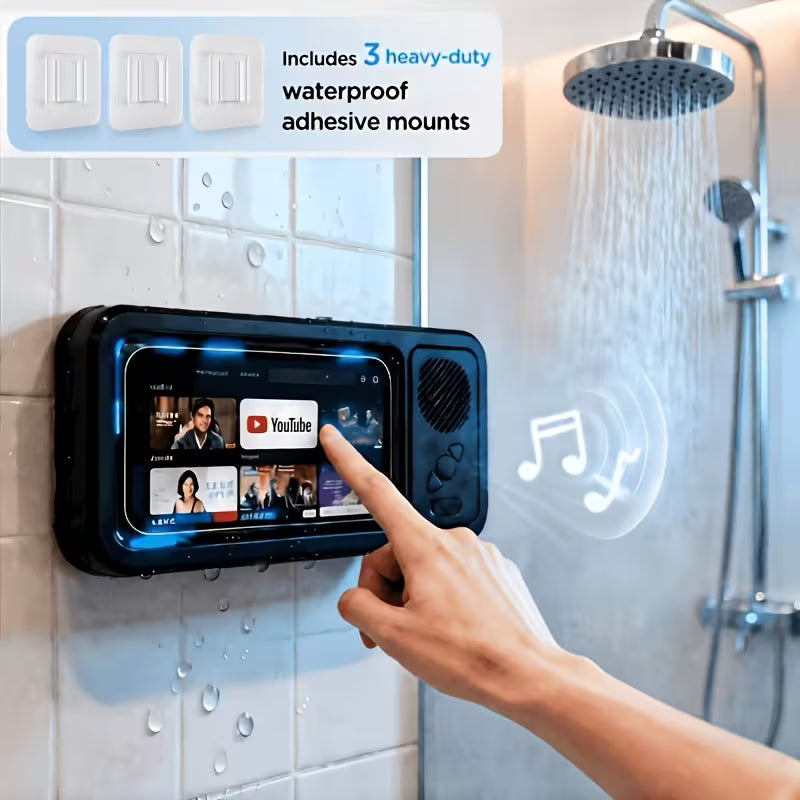 2026 New Shower Bluetooth Speaker & Phone Holder, IPX5 Waterproof, 360‑Degree Rotatable Viewable Mount for Bathtub, Kitchen, Mirror, Fits 4‑6.8 Inch Phones
