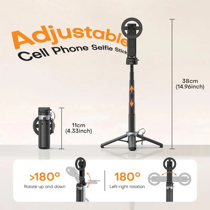 2025 New 4-in-1 Multifunctional Magnetic Selfie Stick 360° Rotation Compact Stylish with Wireless Bluetooth Control Magnetic Phone Holder for Selfies Video Recording Vlogging Compatible with Most Phone Modes Tripod Stabilizer ，Max extend to 14.96 inches