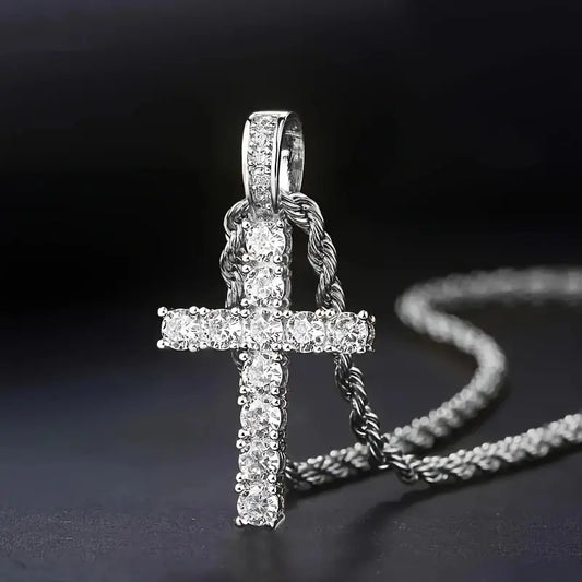 Cross Pendant Necklace for Men Women Hip Hop Jewelry Stainless Steel 3mm Chain Jewelry Gift