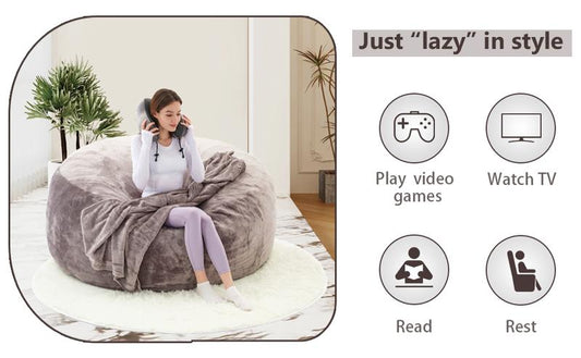 Jumbo(with Filler) bean bag Lazy sofa beanbag Chair Ship Free High-Rebound Memory Foam Furniture Flannel Cover Removable Gifts: A carpet, a pair of eye masks, a pair of earplugs, a U-shaped pillow, a blanket