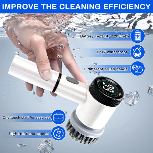 Electric Spin Scrubber for Bathroom & Kitchen Cordless Shower Cleaning Brush with 5 Interchangeable Heads Adjustable Speeds Long Battery Life IPX7 Waterproof Design