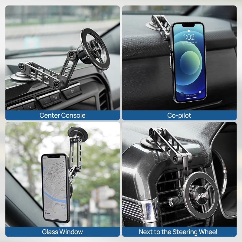 Joytutus Car Phone Holder Magnetic Alloy Rotating Folding Magsafe Phone Mount for Easy Navigation and Calls Automotive Electronics Accessories Aesthetic Compact Durable Installation Portable Space Stand Foldable Cellphone Smartphone Space Stand