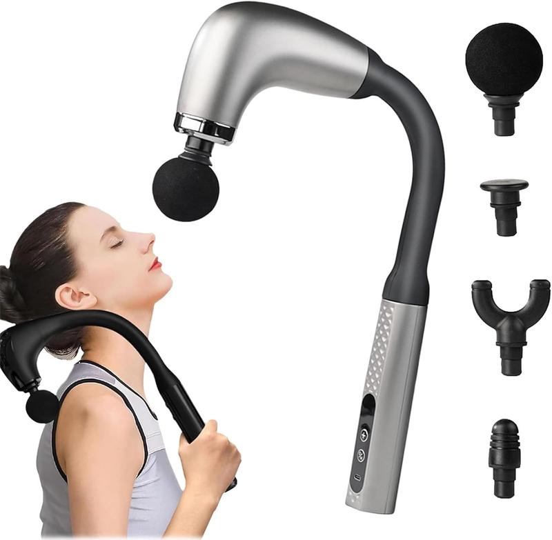 【Ultimate Deep Tissue Pain Relief】 Handheld Massage Gun with 9 Intensity Modes, 4 Interchangeable Heads, Quiet Brushless Motor & Extended Handle – Rechargeable Body Massager for Back, Neck, Shoulders, Legs & Everyday Relaxation Gift Idea Daily