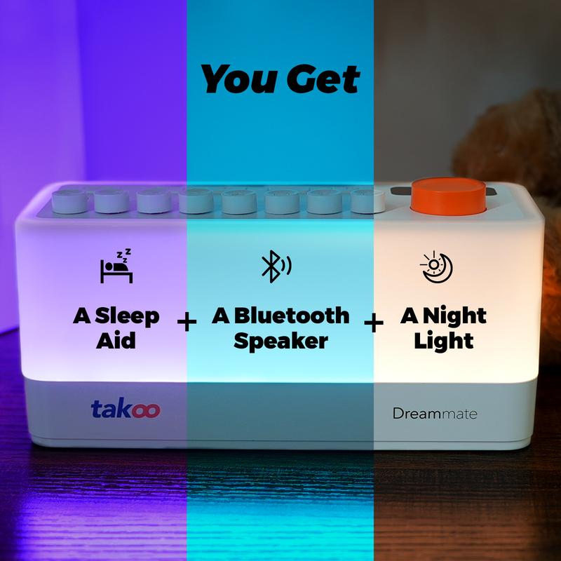 [2025 Gift List]TAKOO 3-in-1 Sound Machine/Bluetooth Speaker/Night Light, DIY Mixable 7 Nature Sounds & White Noise, 11 Ambient Lights, 180-min Timer for Sleep Aid, Relaxing, Kids, Meditation, Portable, Gift, Smartphone