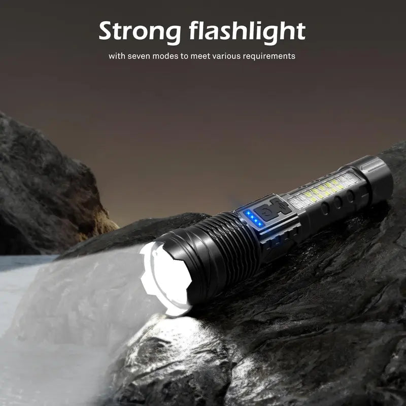 EARRCK strong light flashlight /buy more free shipping/USB rechargeable,/emergency lighting white laser flashlight with red and blue alarm lights and COB work light