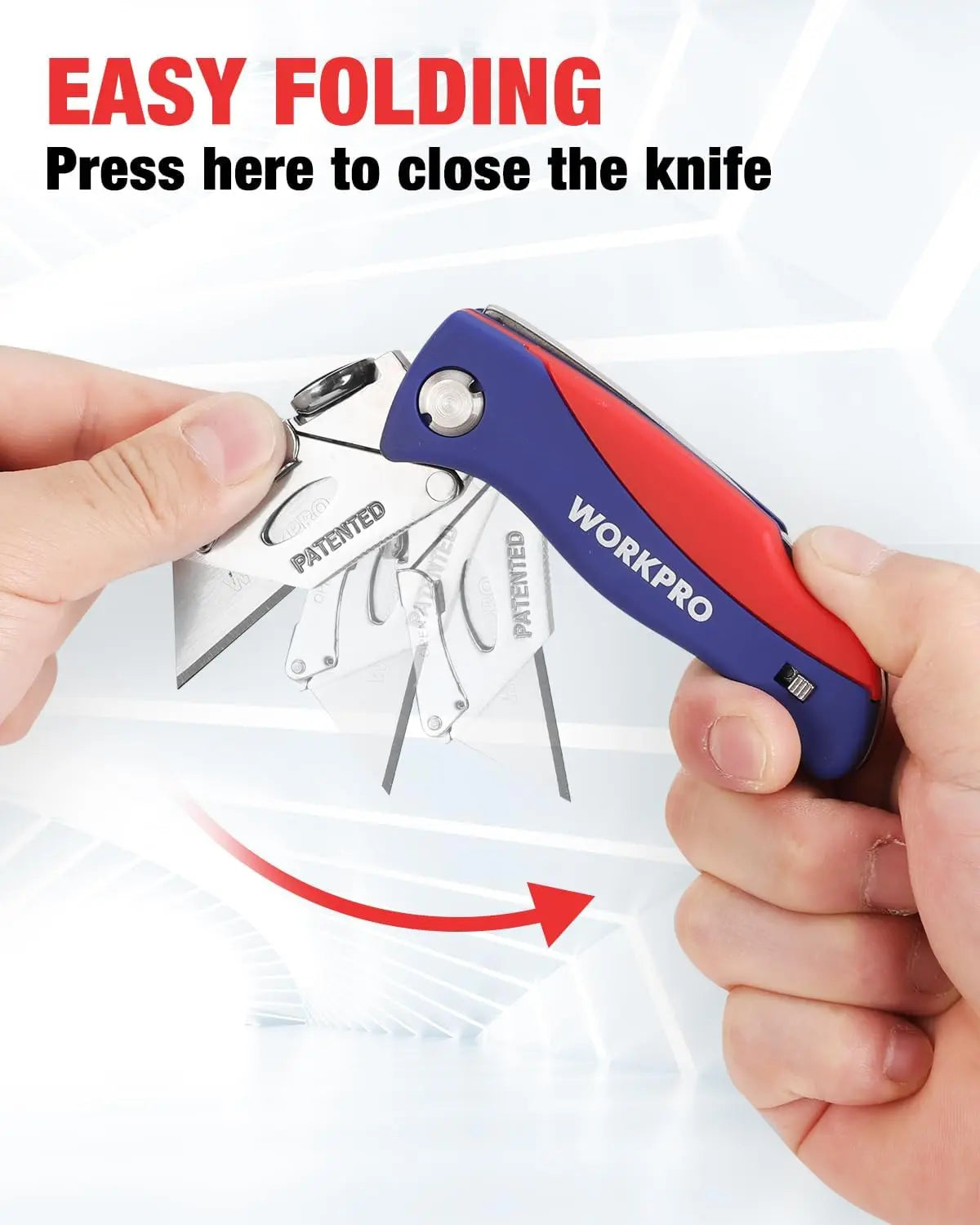 #fathersdaygift WORKPRO Folding Utility Knife, Quick-Change Box Cutter, Blade Storage in Handle with 5 Extra Blades Included image 2