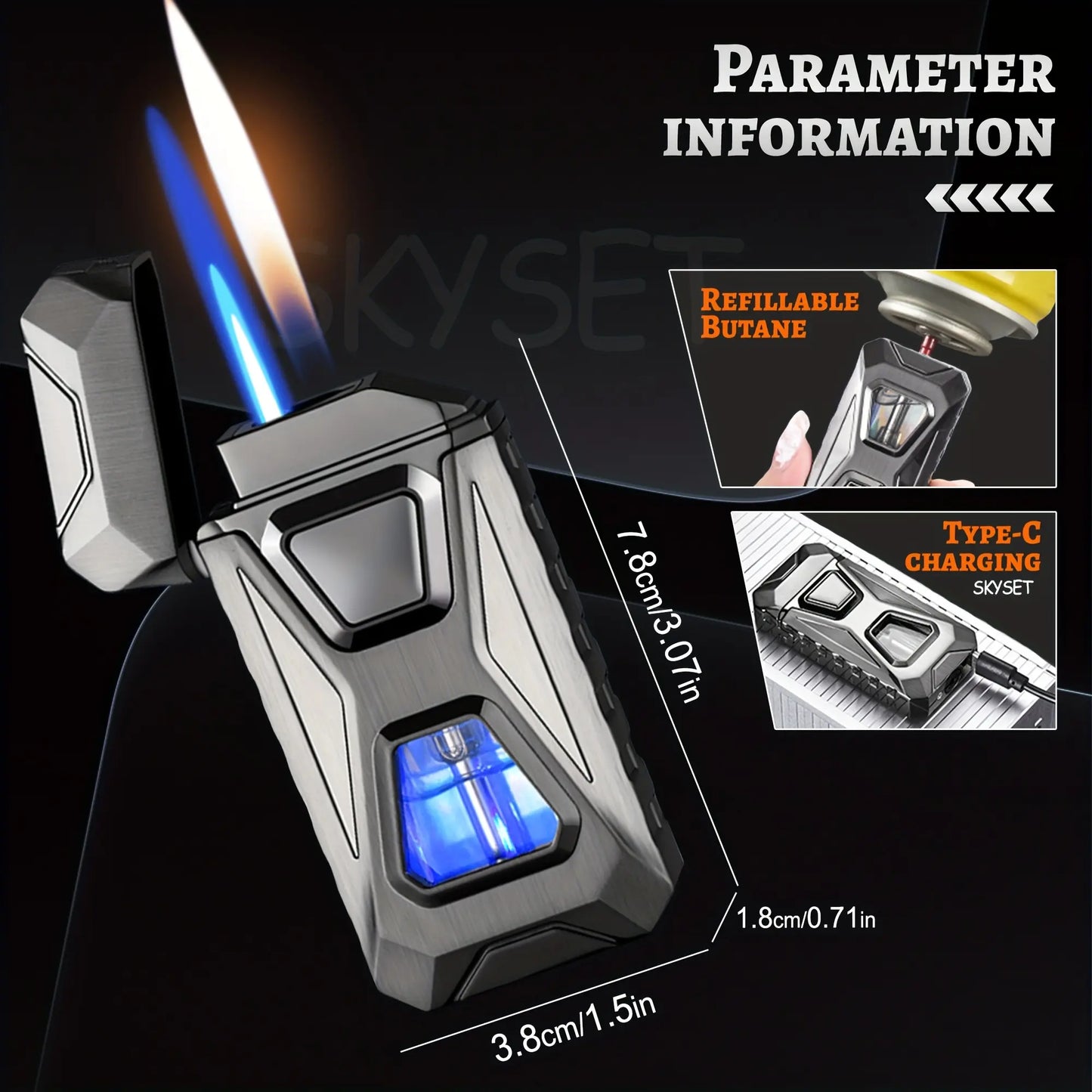 Rechargeable Type-C Butane Men's Lighter, Intelligent Voice Control Electronic Ignition, Stainless Steel Windproof Fast Charging Tool, Gift-Box Unboxing Gifts for Him Adult image 3