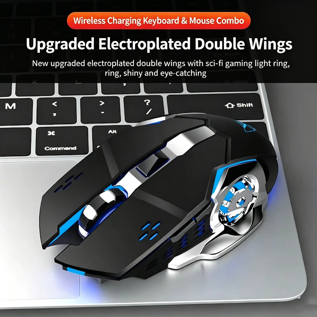 Wireless Gaming Keyboard & Mouse Combo – Rainbow Backlight, Rechargeable Metal Panel, Mechanical Feel, Adjustable Multi-DPI, Large Capacity Battery, Designed for Gamers with Laptops & PC