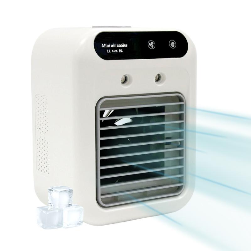 Portable Air Conditioning Fan USB Rechargeable 2 Speed Mini Quiet Air Conditioner with Touch Control & Mist Spray Desktop Cooling Fan for Room, Office, Dorm, or Home Use, 3 Second Cooling makeup cold humidifier - White