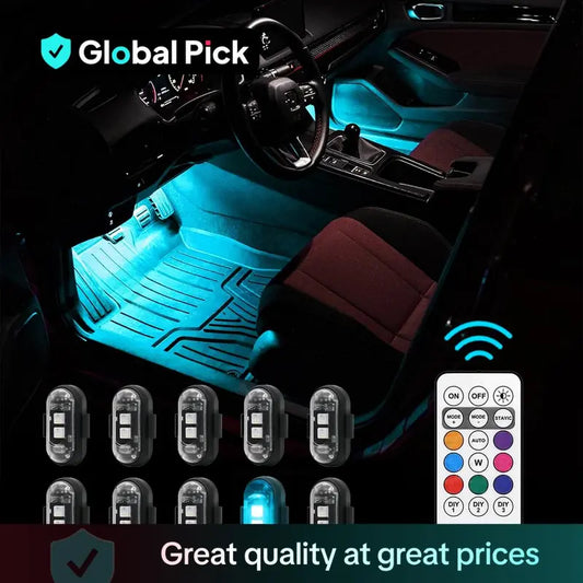 8 lights and 1 remote control Remote Control Car Footwell Light, USB Rechargeable RGB LED Dashboard Light, Waterproof Interior Car Lighting Accessories, LED Car Lights for Cars, Motorcycles, SUVs, Pickups, LED Car Ambient Light