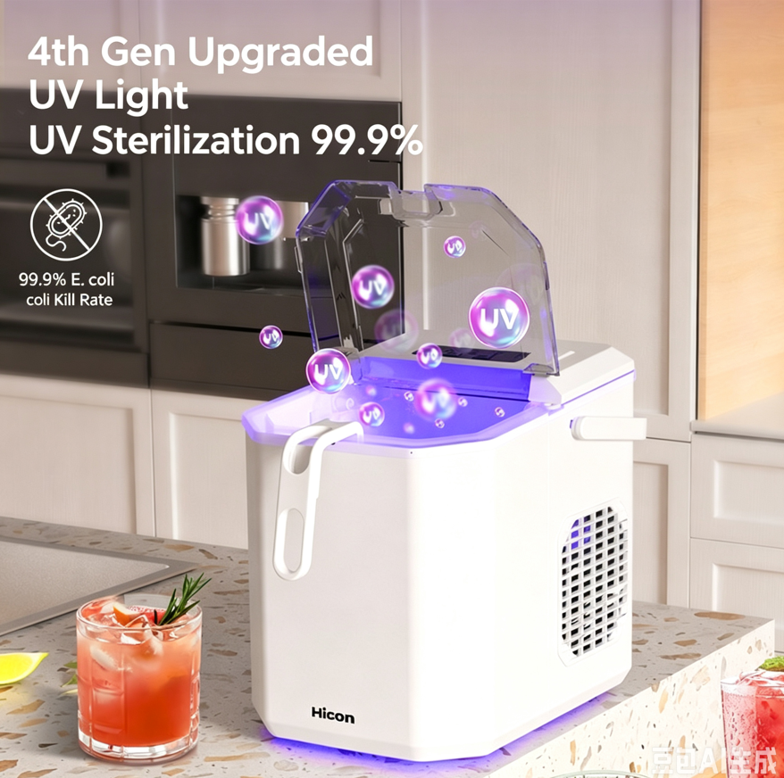 2026 New Portable Countertop Ice Maker with Handle, Fast Ice Making with Auto-Cleaning Function, Includes Ice Basket and Scoop, Suitable for Home, Kitchen, Camping, and RV