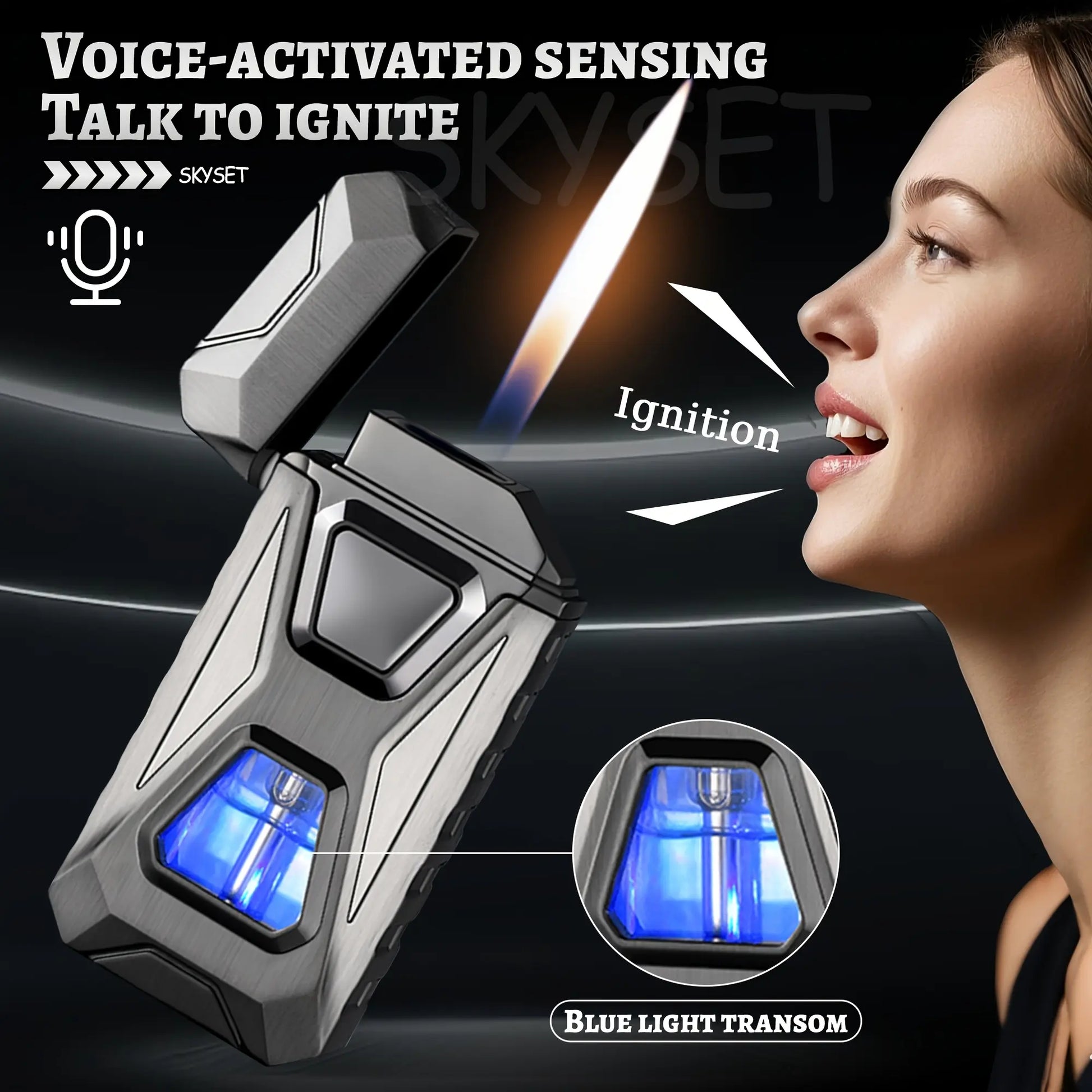 Rechargeable Type-C Butane Men's Lighter, Intelligent Voice Control Electronic Ignition, Stainless Steel Windproof Fast Charging Tool, Gift-Box Unboxing Gifts for Him Adult