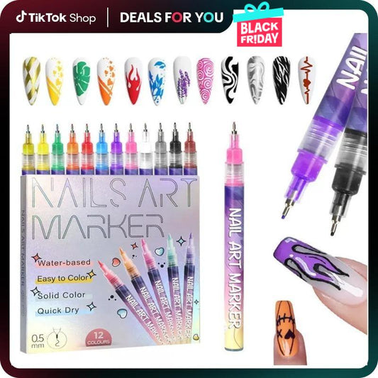BlackFriday Cutics 12Color Nail Doodle Pen for DIY Nail Art Quick Drying Acrylic Painting and 3D Dot Embroidery mma acrylic nail - On Nails Quick Drying Dot Stitching Nail Art Pen for Home and Salon DIY, Nail Care Cutics Manicure Polish Cosmetic