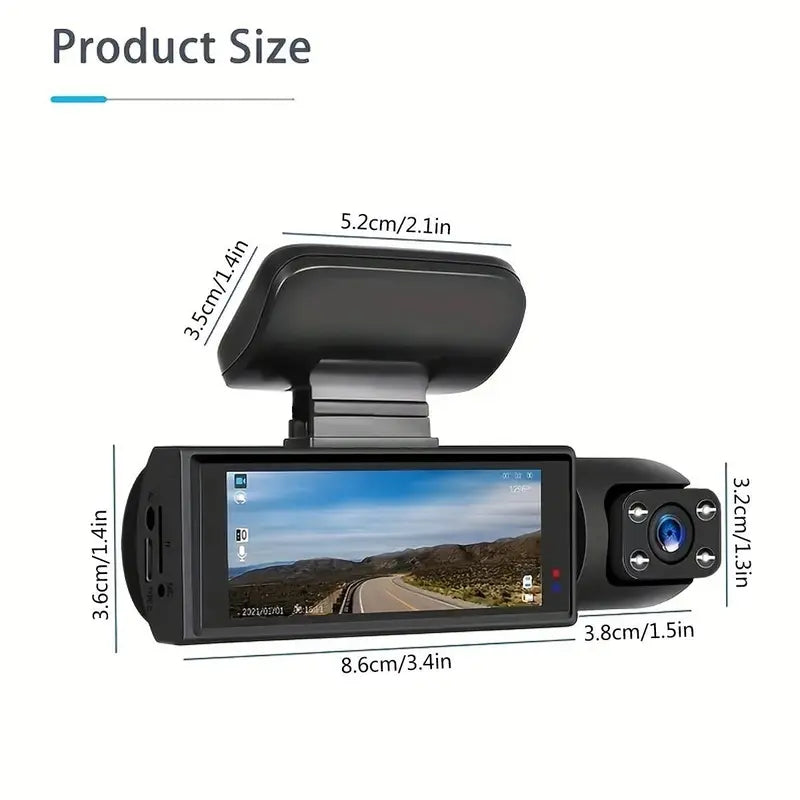 Front & Inside Car Dashboard Camera, 1 Count Car Dashcam with 32GB Card, Wide Angle Car Driving Recorder with IR Night-Visionr, 3.16 Inch lPS Screen 1080P HD Camera with Dual Lens, Birthday Gifts, Automotive Dashcam