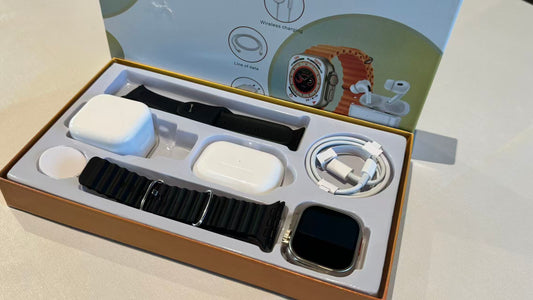 【flash sale】The latest 2025 6-in-1 smartwatch bundle includes a smartwatch, Bluetooth earphones, 20W fast charging, Type-C fast charging cable, adapter, and audio support device—compact and portable. Earphones are also included.