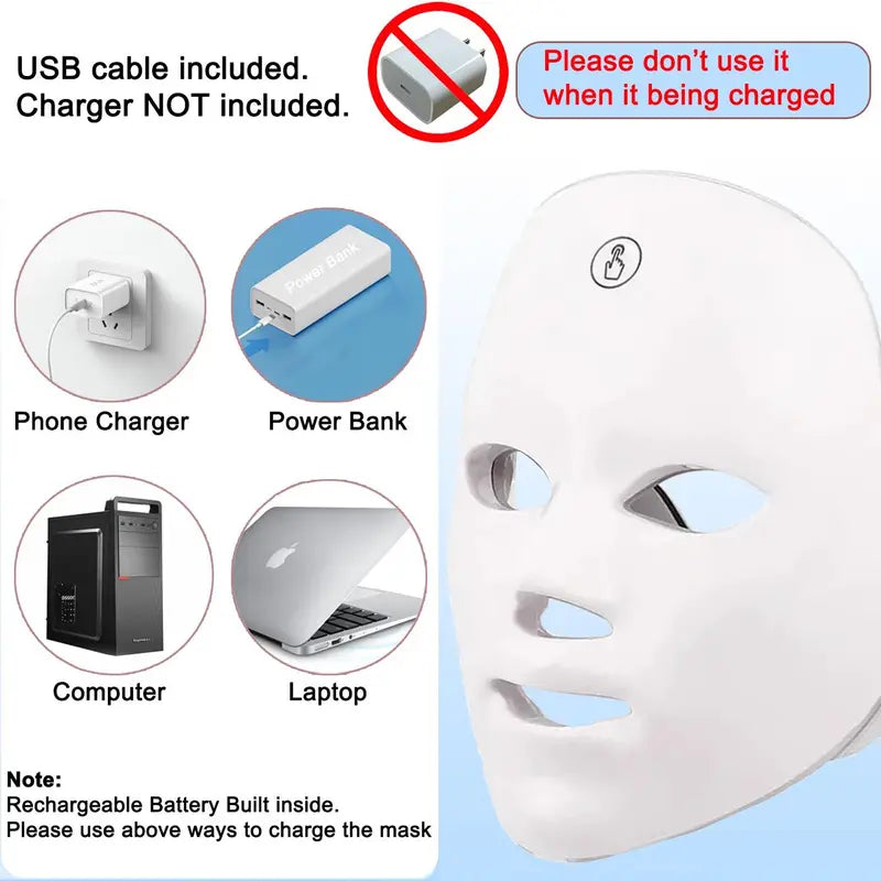 USB Rechargeable Facial Mask, Summer Makeup, 7 Color LED Beauty Mask, Led Facial Light, Comfort Skin Care Mask Facial Beauty Massagers, Personal Skincare Products for Home