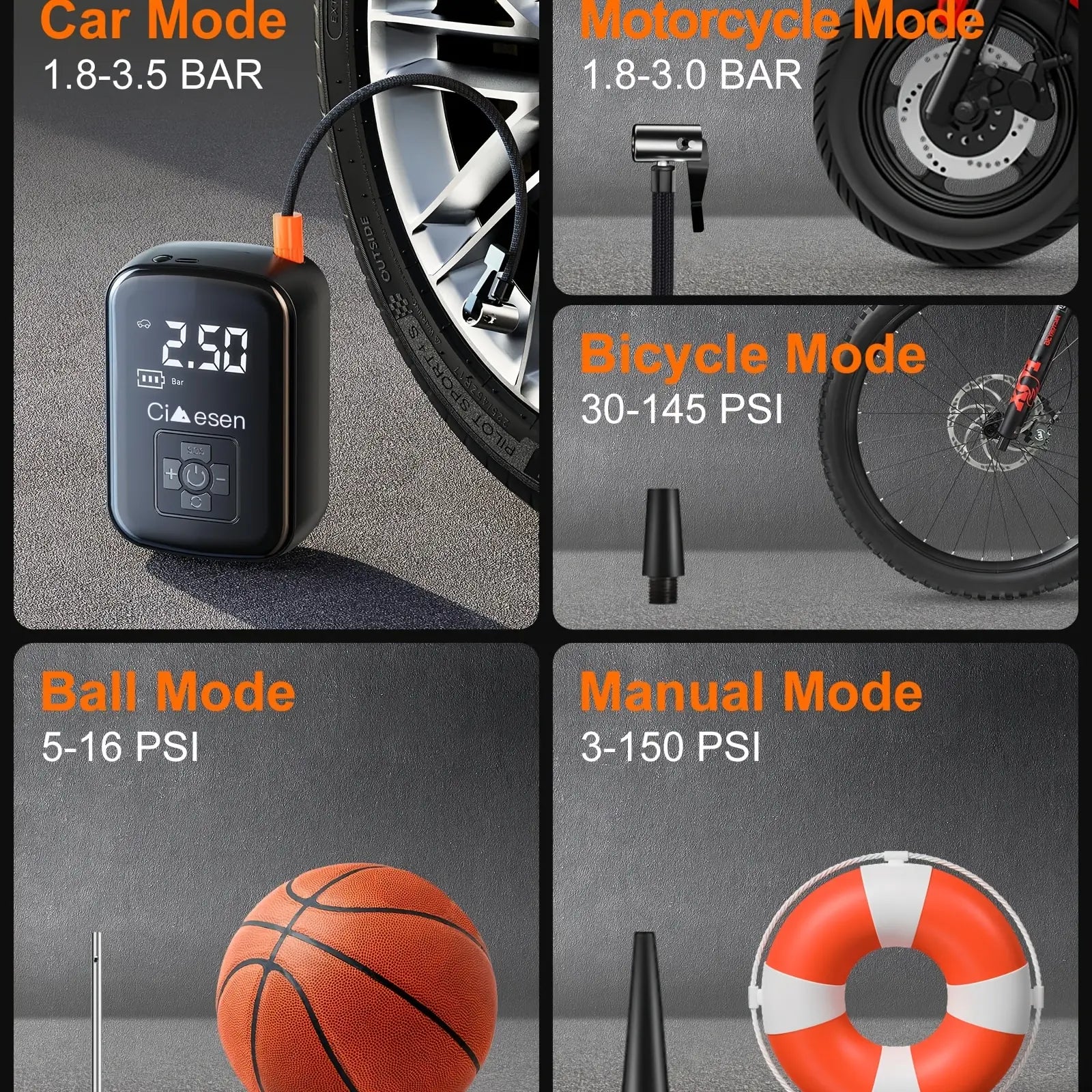 1 Tire Inflator Portable Air Compressor, Fast Cordless Air Pump, Digital Display with Multi-function Nozzle Adapter and Long-lasting Lithium Battery, Suitable for Car Motorcycle Bicycle Tire Balls, Auto Parts image 6