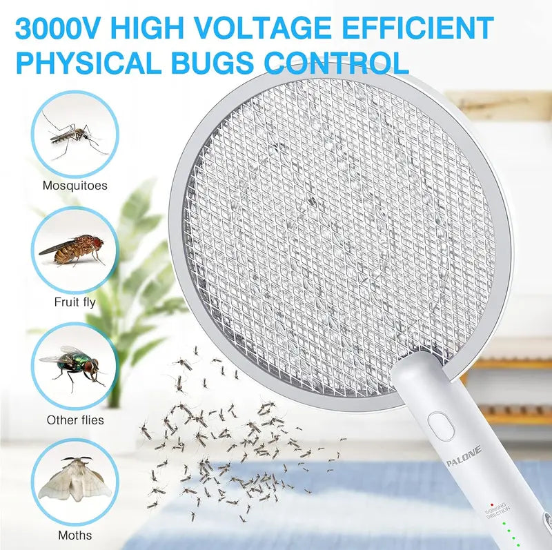 2025new  Electric Fly Swatter Racket, 1200mAh Smart Bug Zapper with USB Rechargeable Base, Powerful Mosquitoes Trap Lamp & Fly Killer with 3-Layer Safety Mesh for Home, Bedroom, Kitchen, Patio