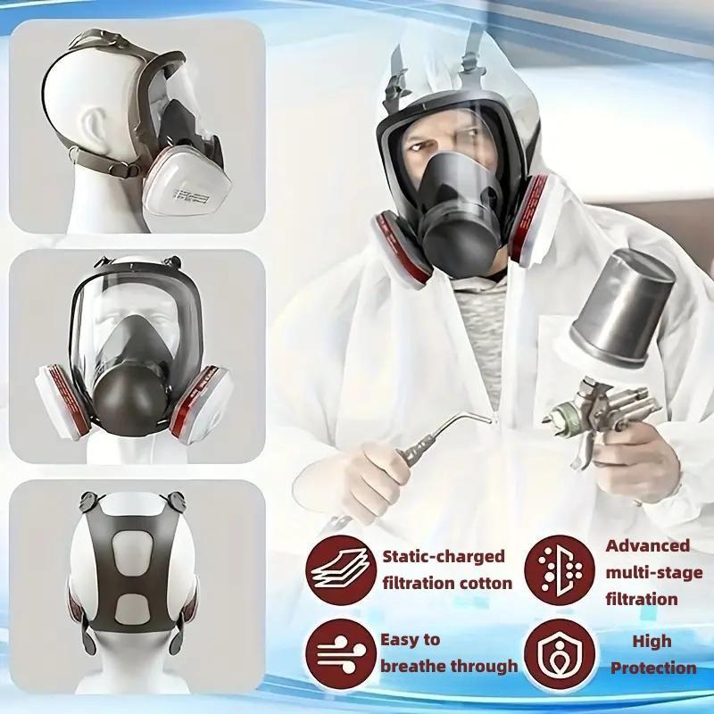Reusable Full Face Mask with Filter Box, 1 Set 17-in-1 Anti Gas & Dust Resistant Full Face Mask, Anti-fog Full Face Mask for Painting, Woodworking, Construction, Grinding, Spraying, Chemicals, D