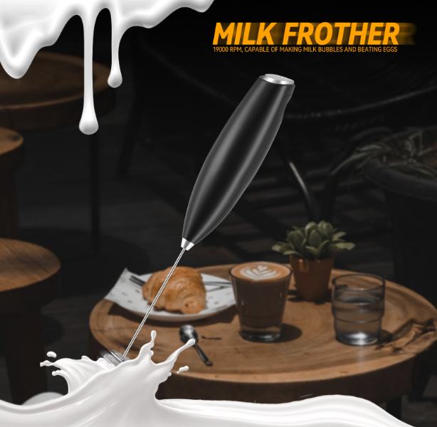 Premium Milk Frother with Stand, Ultra-Fast Handheld Mixer for Coffee, Latte & Matcha, Includes Batteries, Household Small Appliance