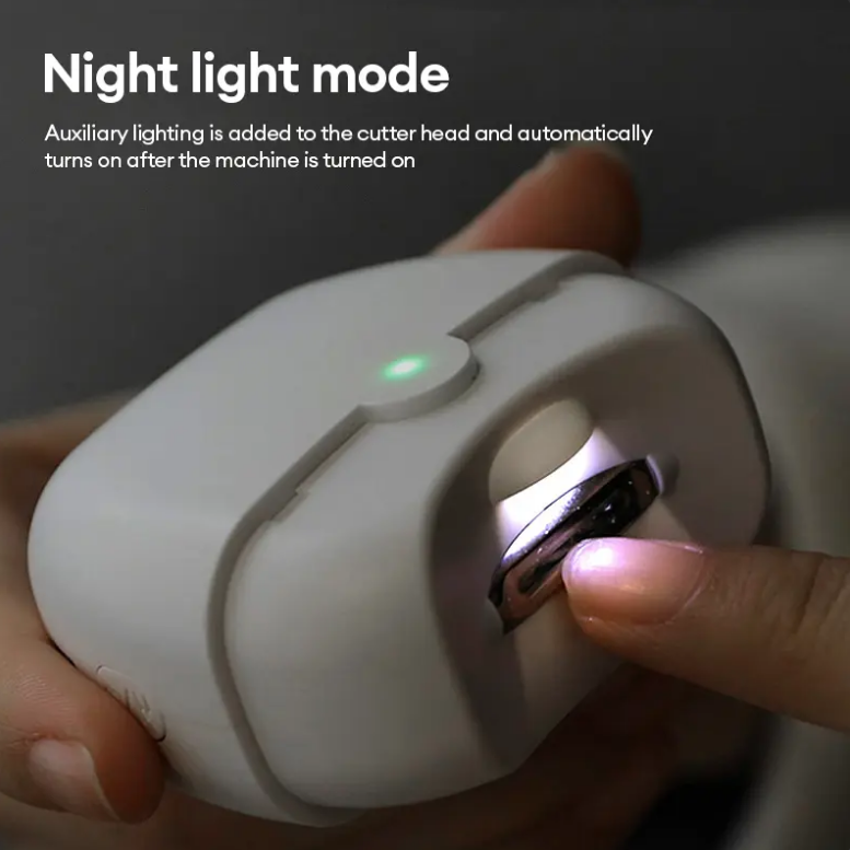 White Electric Nail Clippers with LED Light, Quiet Rechargeable Nail Trimmer, Portable Nail Care Tool for Home & Travel