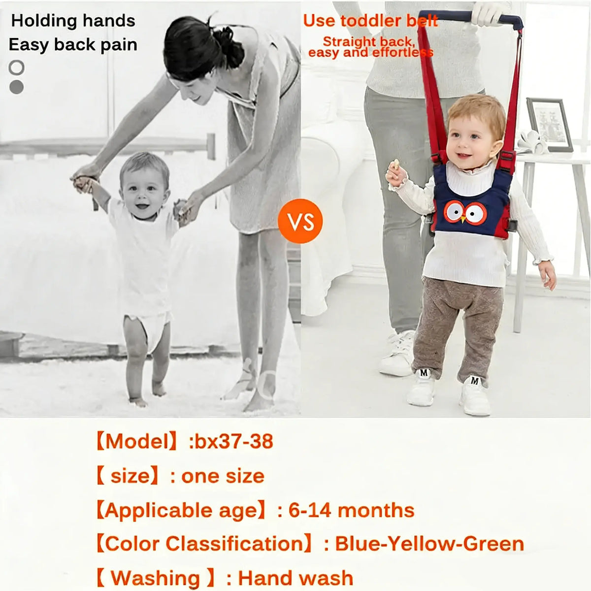 Baby Walking Harness Handheld Kids Walker Helper Toddler Infant Walker Harness Assistant Belt Child Baby Walk Learning Help Support Assist Trainer Tool for 7-24 Month Old