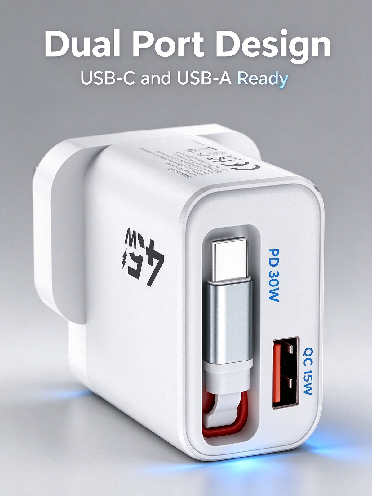 45W Fast Charger with Built-in Cable - Portable Charging Head for Quick Power Delivery