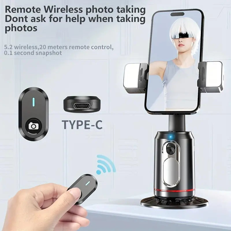 360° Rotatable Selfie Stick – AI Face Tracking, Rechargeable, 2 Fill Lights, Desktop Phone Holder for Live Streaming, Photography & Vlogging, Tripod Stabilizer