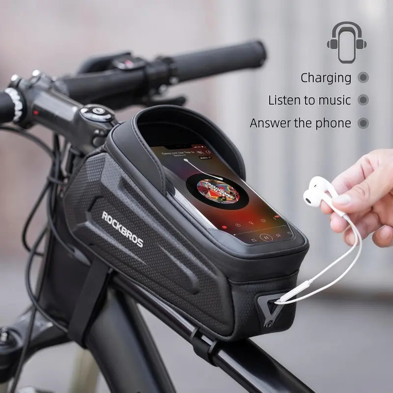 ROCKBROS Bike Bag E-Bike Phone Mount Bag - Water Resistant EVA Top Tube Frame Bag for Phones Under 6.8 Inches