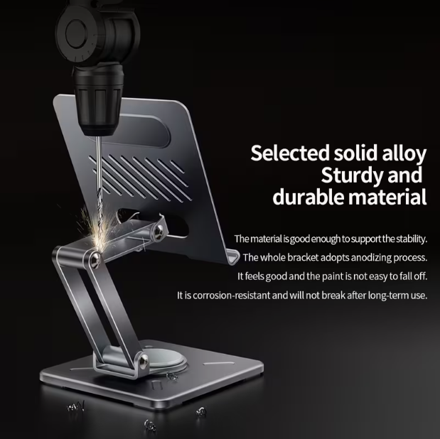 All-Metal Desktop Rotating Tablet & Phone Stand – Adjustable, Foldable, Universal, Compatible with iPad