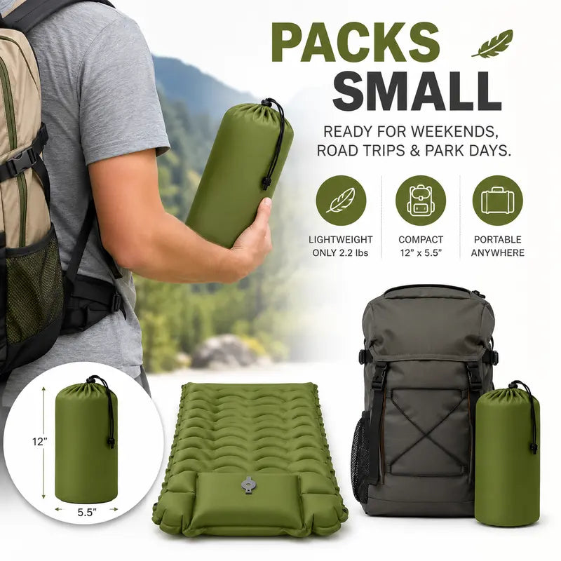 5-Inch Extra Thick Camping Sleeping Pad with Built-in Foot Pump – Pillow & Mat Included, 60-Second Inflation, 800lbs Support, Ultralight Compact for Backpacking, Hiking & Camping