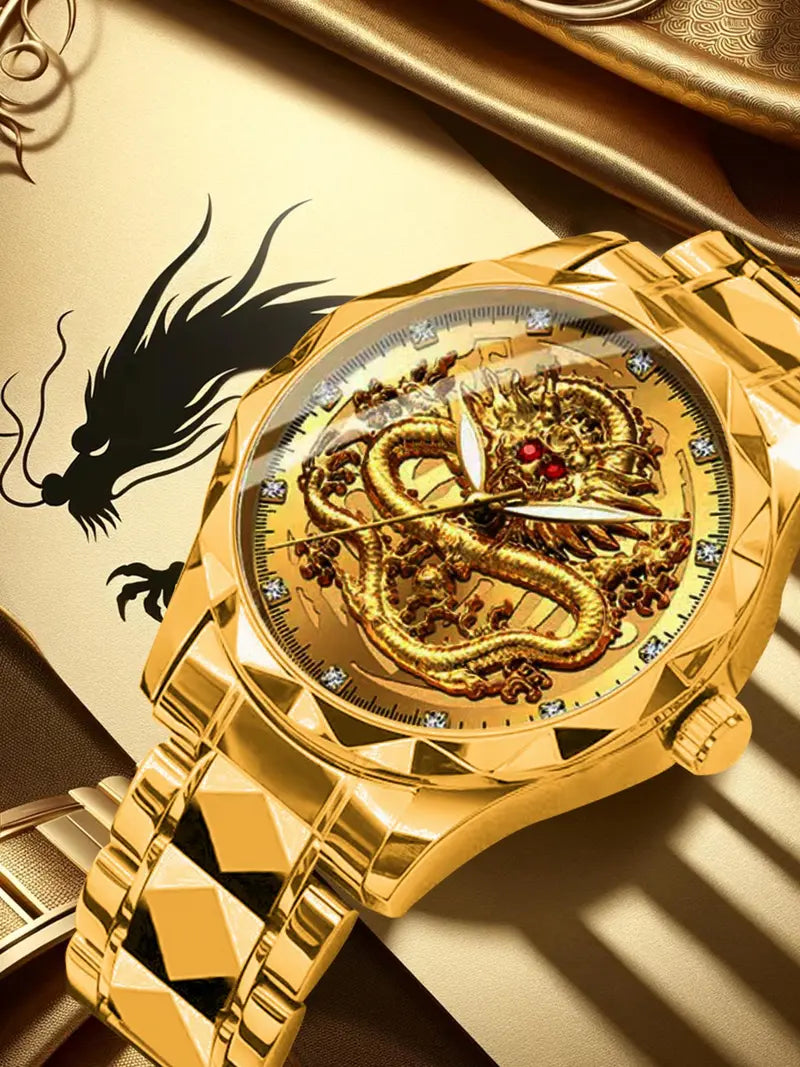 Men's Business Rhinestone Dragon Totem Watch – Minimalist Design, Fashionable for Party & Daily Wear, Great Gift Idea