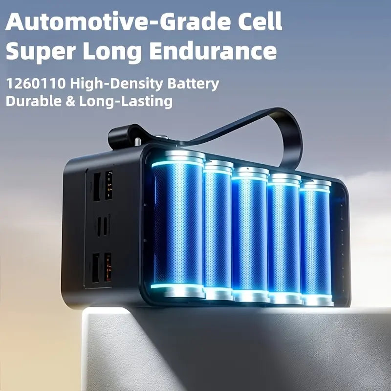 50000mAh Large Capacity Power Bank - USB-C Portable Charger with Solar Power, Flashlight and 32 LED Camping Light