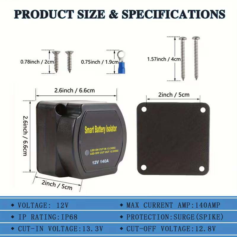 140A Dual Battery Isolator – 12V Voltage Sensitive Relay for ATV, UTV, Boat, RV & Off-Road