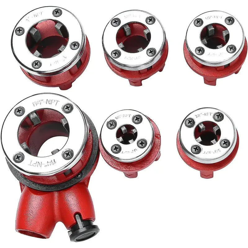Manual Ratchet Pipe Threader Kit with 6 Steel Dies 1/4"-1-1/4" - Threading Tool for Steel and Galvanized Iron Pipes