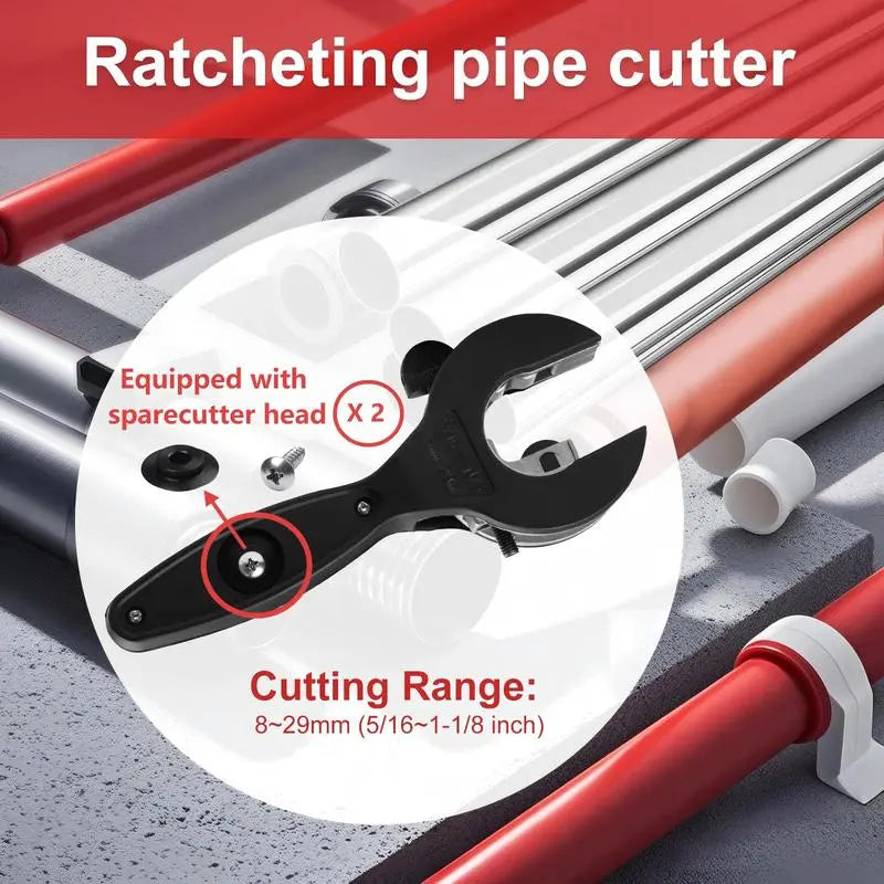 Ratchet-Type Pipe Cutter - One-Hand Fast Pipe Cutting Tool for 5/16 to 1-1/8 Inch Stainless Steel, Copper and Aluminum