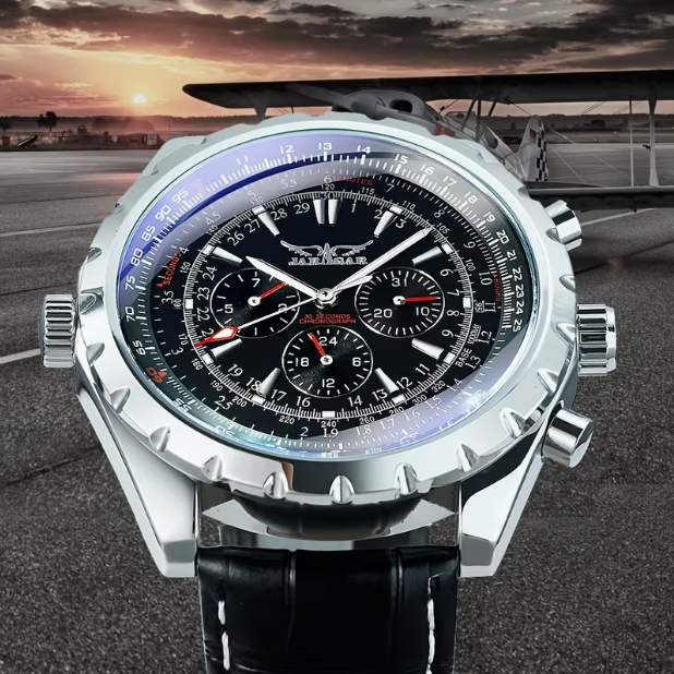 Pilot Sports Automatic Mechanical Watch for Men – Multifunctional Small Dials, Week & 24-Hour Display, Calendar, Business Casual Style