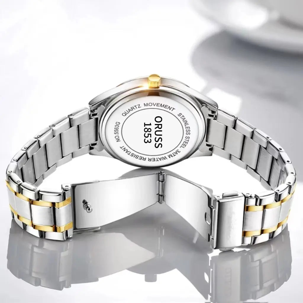 ORUSS Men's and Women's Stainless Steel Dual Calendar Watch - Water Resistant, Luminous, Luxury Fashion Analog Quartz Wristwatch